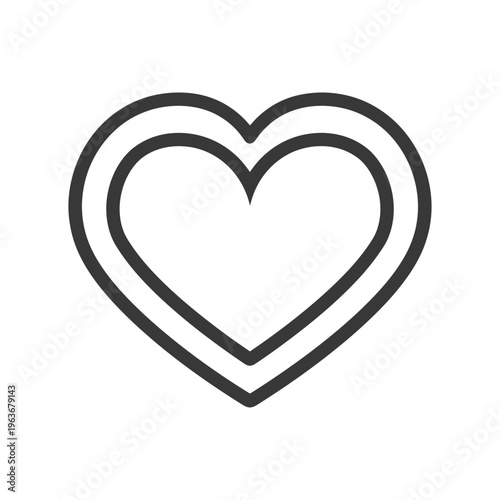 A simple outlined heart image with a double layered appearance