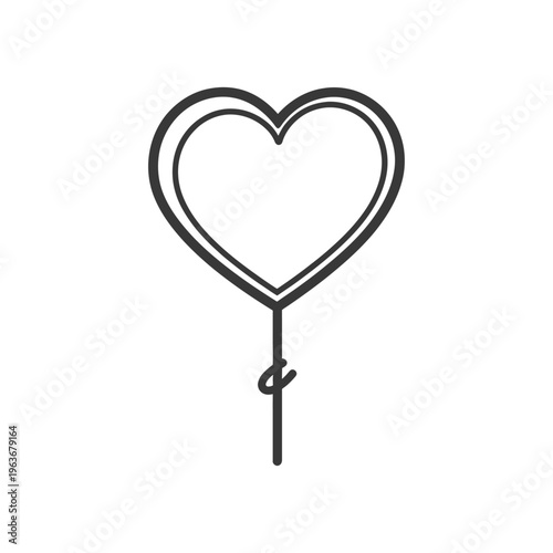 A simple heart shape on a thin stick with loop detail