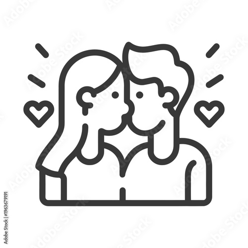 Two people are sharing an intimate kiss with hearts beside them