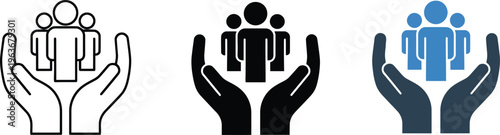 Customer care icons set, human resources support symbols, people protection vector graphics