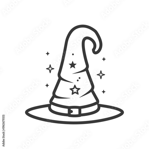 A magical pointed hat with stars and a circular brim