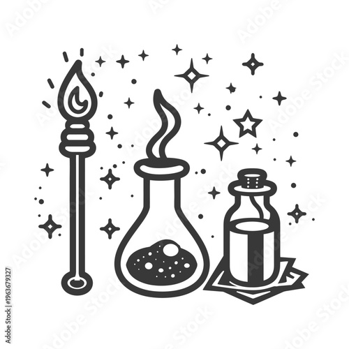 An illustration depicts various magical items and sparkling effects