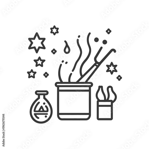 An illustration of a magical potion being brewed in a pot