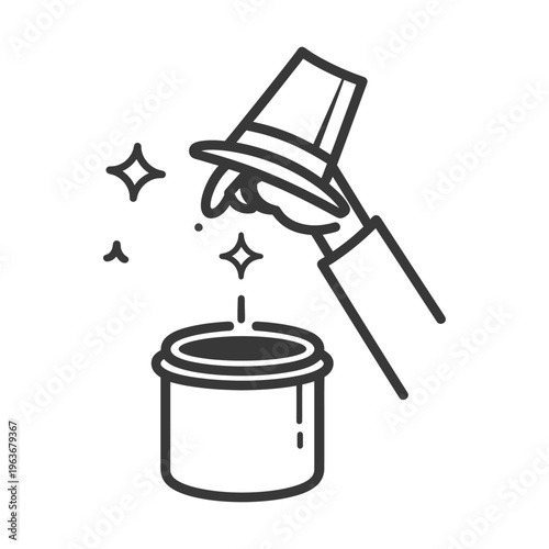 A magician performing a trick with a hat and a container