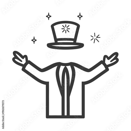 An illustration of a magical conjurer with a top hat