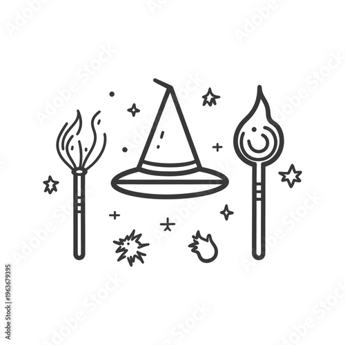 An illustration of magical tools and symbols arranged together
