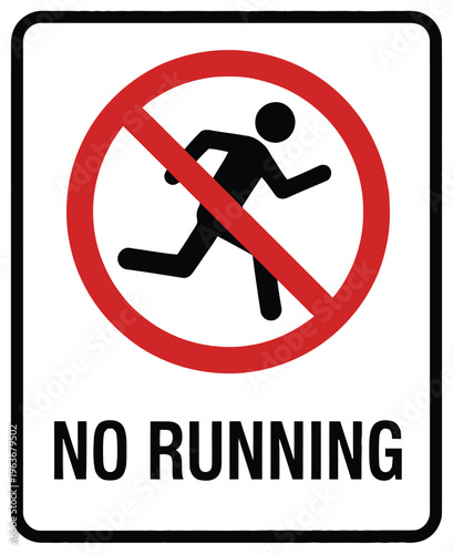 No running sign vector, red prohibition circle with runner silhouette, safety warning icon