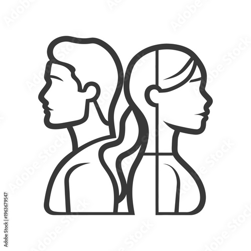 Male and Female Silhouettes Shown Back to Back in Profile