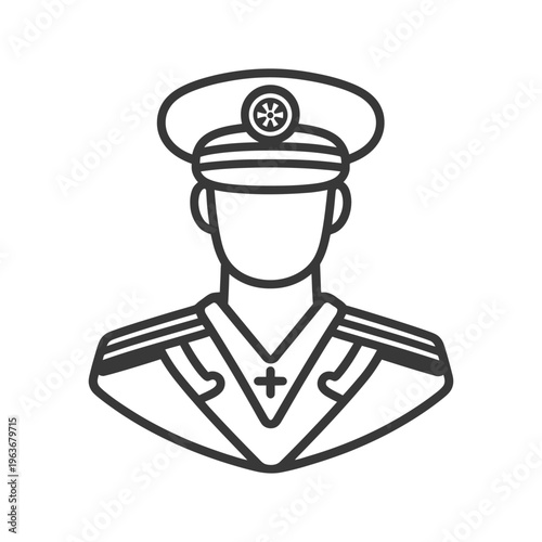 A stylized illustration depicting a person wearing a uniform hat