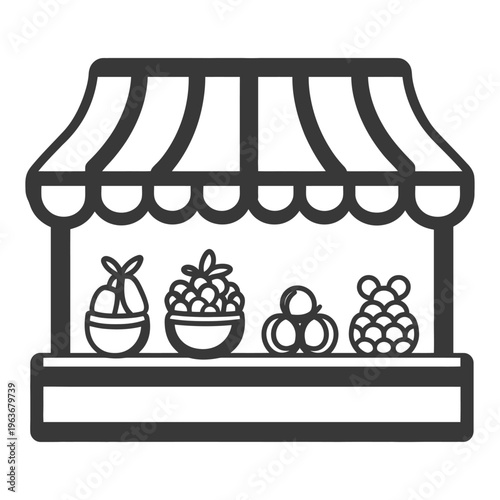 Illustration depicting a farmers market stall displaying fresh produce items