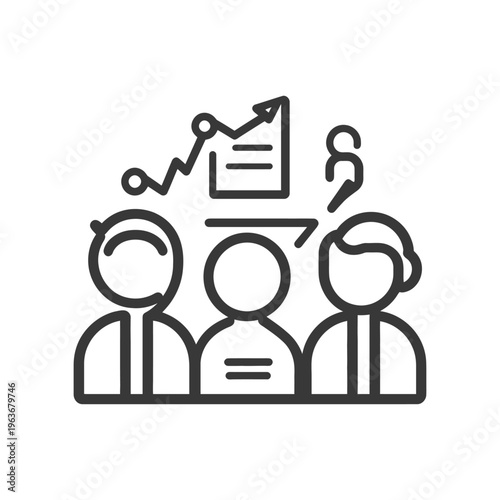 Group of people analyze a report with an upward trend