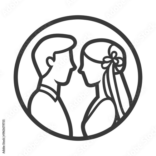 The silhouetted bride and groom appear in a circular frame