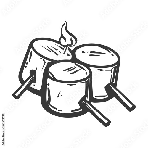An illustration depicting marshmallows being roasted over an open flame