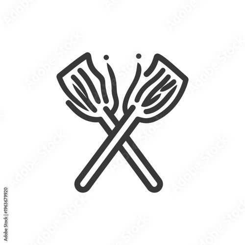 Crossed paddles outline design depicting nautical elements and recreational activity