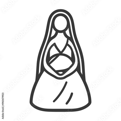 A stylized illustration of a woman wearing a veil holding hands