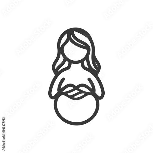 A line drawing illustration depicting a pregnant woman holding her belly