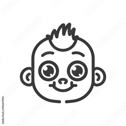 A stylized cartoon illustration of a smiling infant baby face
