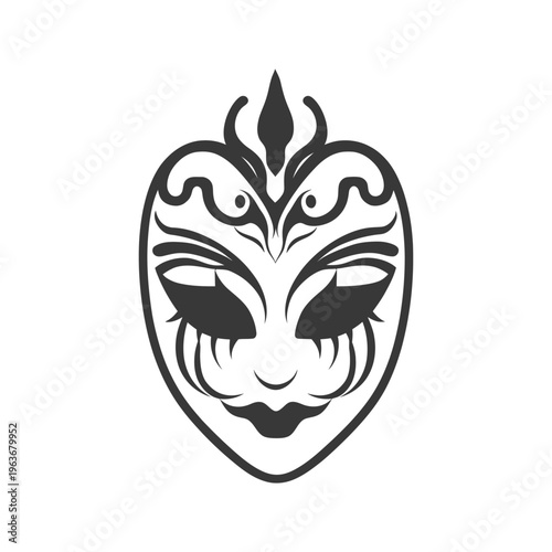Decorative ornate face mask design with dark colors and elegant details