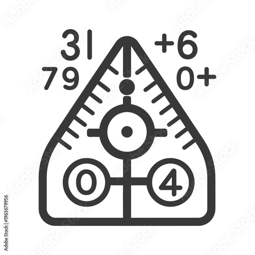 An abstract graphic of a triangle with numbers and indicators inside