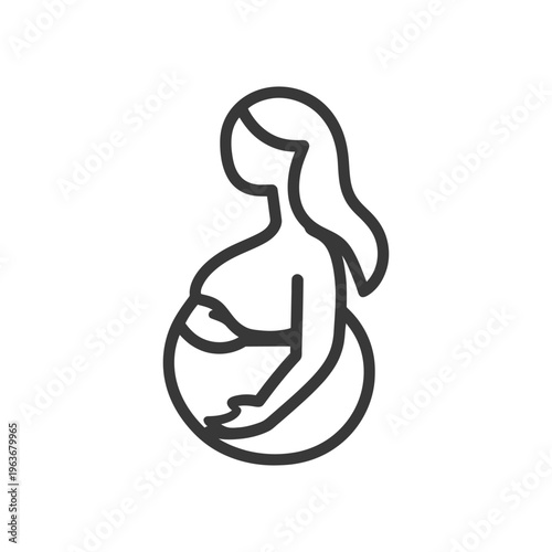 Simple outline image depicts pregnant female figure with long hair