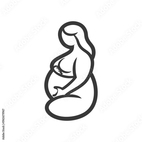 A minimalist outline illustration showing a pregnant woman holding her belly
