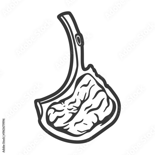 A black and white illustration showing a single lamb chop