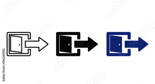 Logout and Exit Icon Set: Minimalist Door with Arrow Symbols for Web Sign-out, Emergency Exit, and App Navigation UI Design