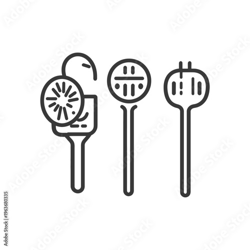 Black and white icons depicting different kitchen utensils for use