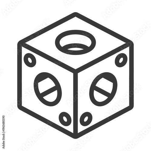 A three dimensional cube shape with different circular patterns