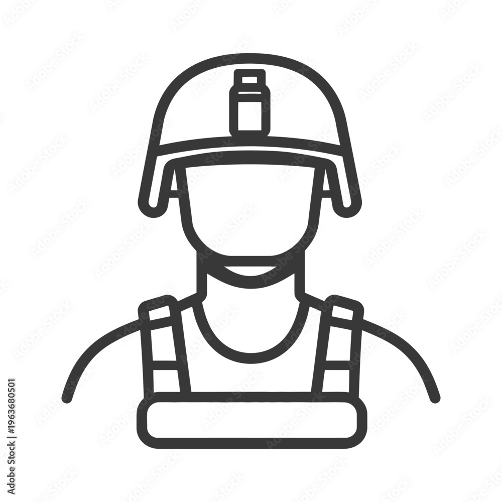 Obraz premium A line art image depicting a soldier in protective gear