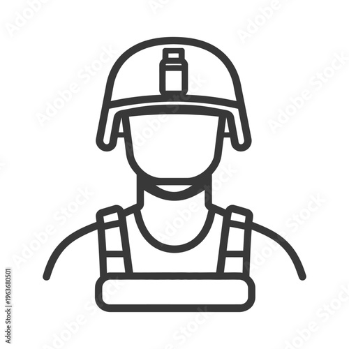 A line art image depicting a soldier in protective gear