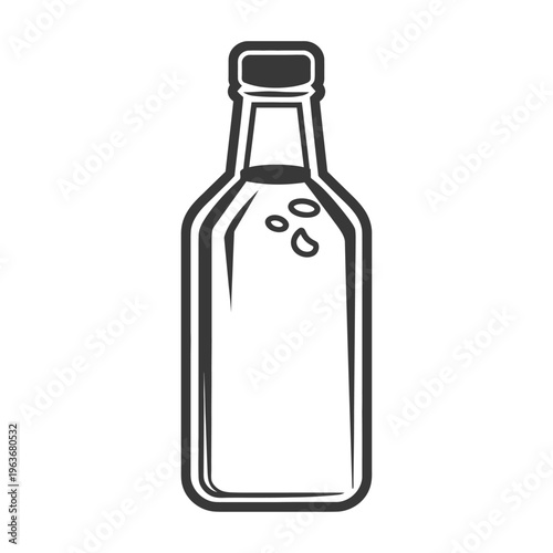 A detailed black and white illustration of a beverage bottle