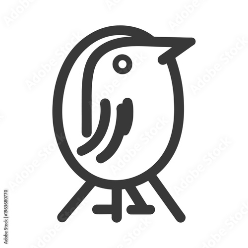 Simple stylized illustration depicting a small bird character looking forward