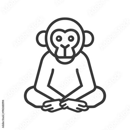 An illustrated outline drawing of a sitting primate animal