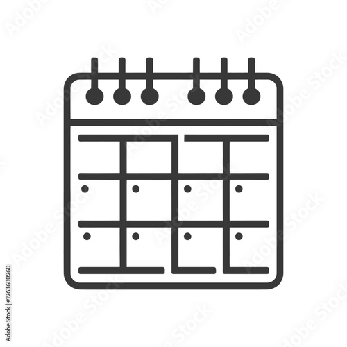 A simple minimalist icon of a calendar with a ring binding