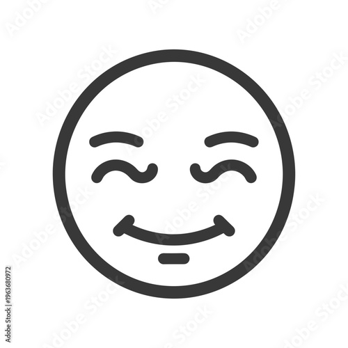 A simple outlined emoji expressing contented happiness and smiling warmly