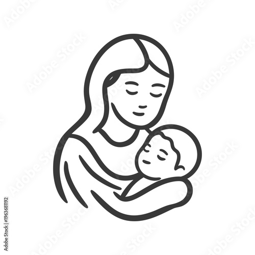 A mother lovingly holding her sleeping infant child carefully