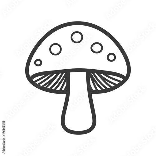 Simple black and white illustration of a common mushroom