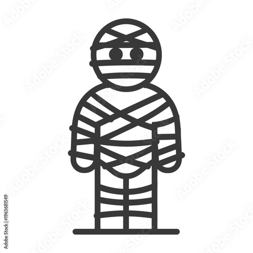 A cartoon mummy character illustration with black lines and white background