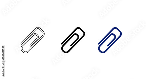Paperclip Icon Set: Linear, Bold, and Blue Vector Symbols for File Attachment and Office Supply Interface Design