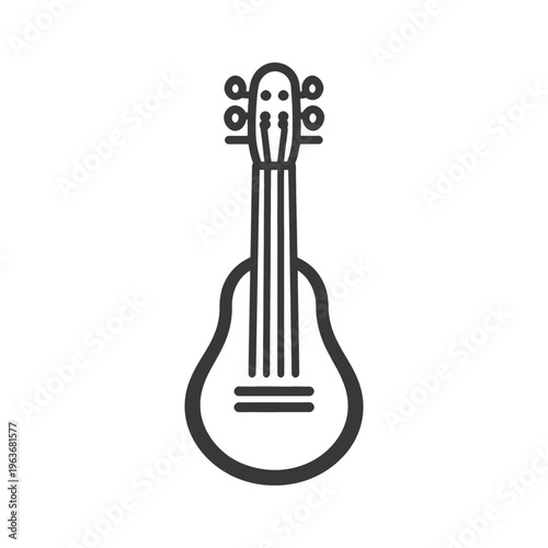 A simple illustration depicting a stringed musical instrument in a line drawing