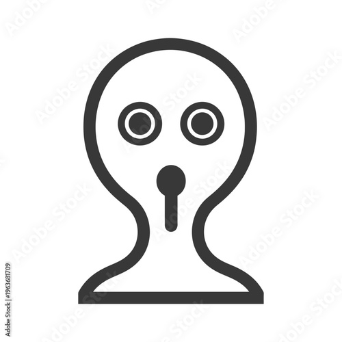 An abstract illustration of a simple anthropomorphic shape with facial features