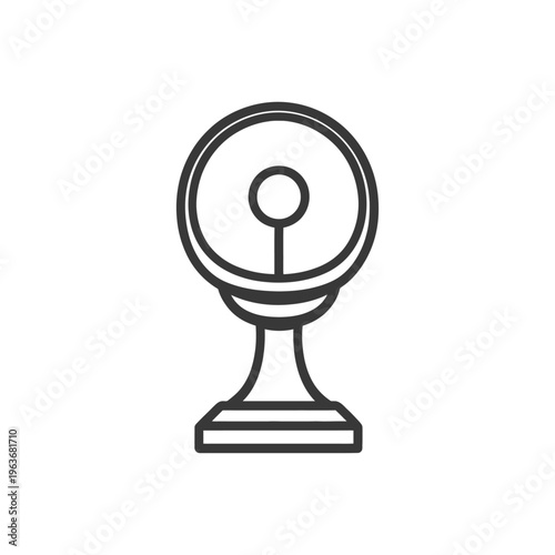 A simple line drawing of a circular standup object