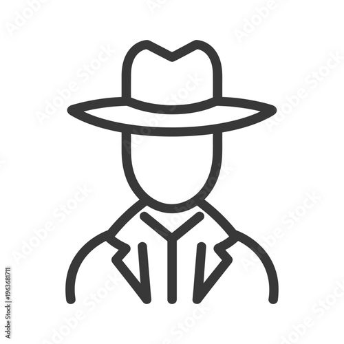 A simplistic line art depiction of a person wearing a hat
