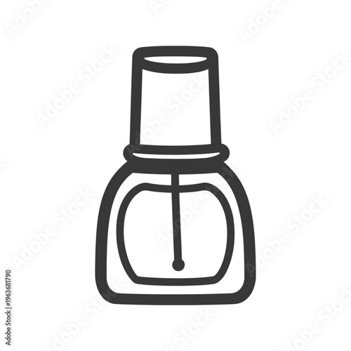 Depiction of a nail polish bottle with brush applicator inside