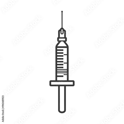 A simplified black and white illustration depicting a medical syringe