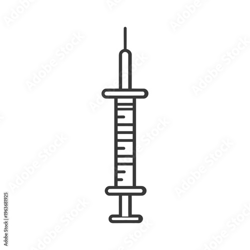 An outlined illustration featuring a medical injection syringe on white background