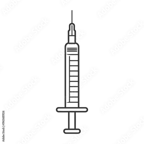 A black and white line drawing of a medical syringe