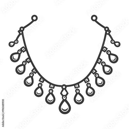 A detailed illustration showing a necklace with various decorative embellishments