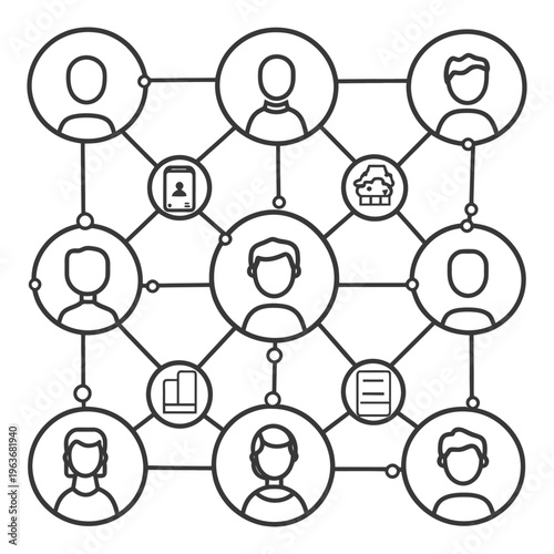 Network diagram depicts connected people and associated information